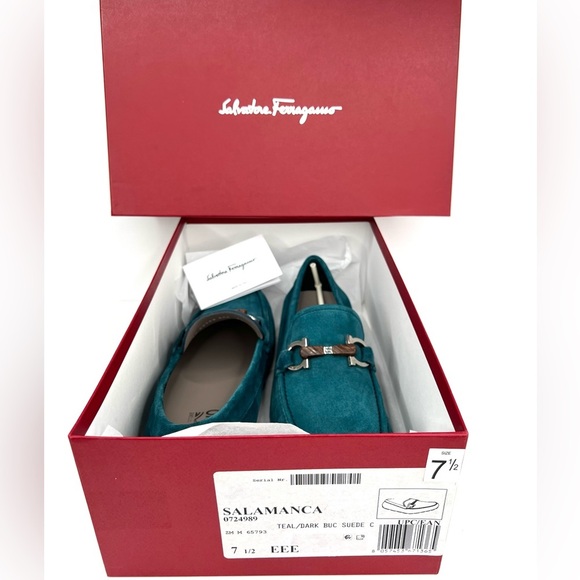 Salvatore Ferragamo Salamanca Teal Suede Gancini Driving Loafer US 7.5 - EU 41.5 - Picture 3 of 13